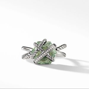 Cable Wrap Ring with Prasiolite and Pavé Diamonds